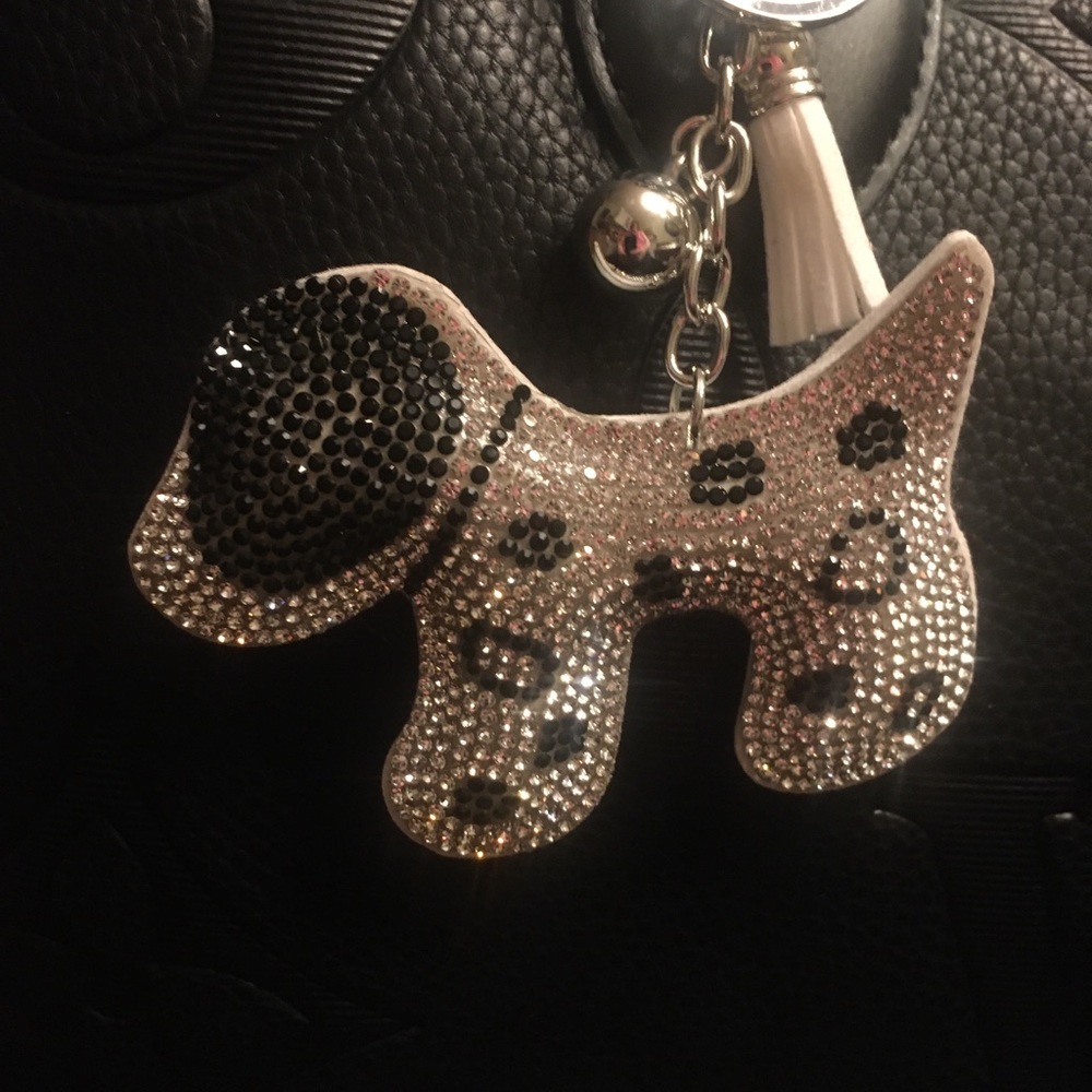 Purse Bling DOG charm black silver clip on bag Very sparkly!! - Picture 3 of 6